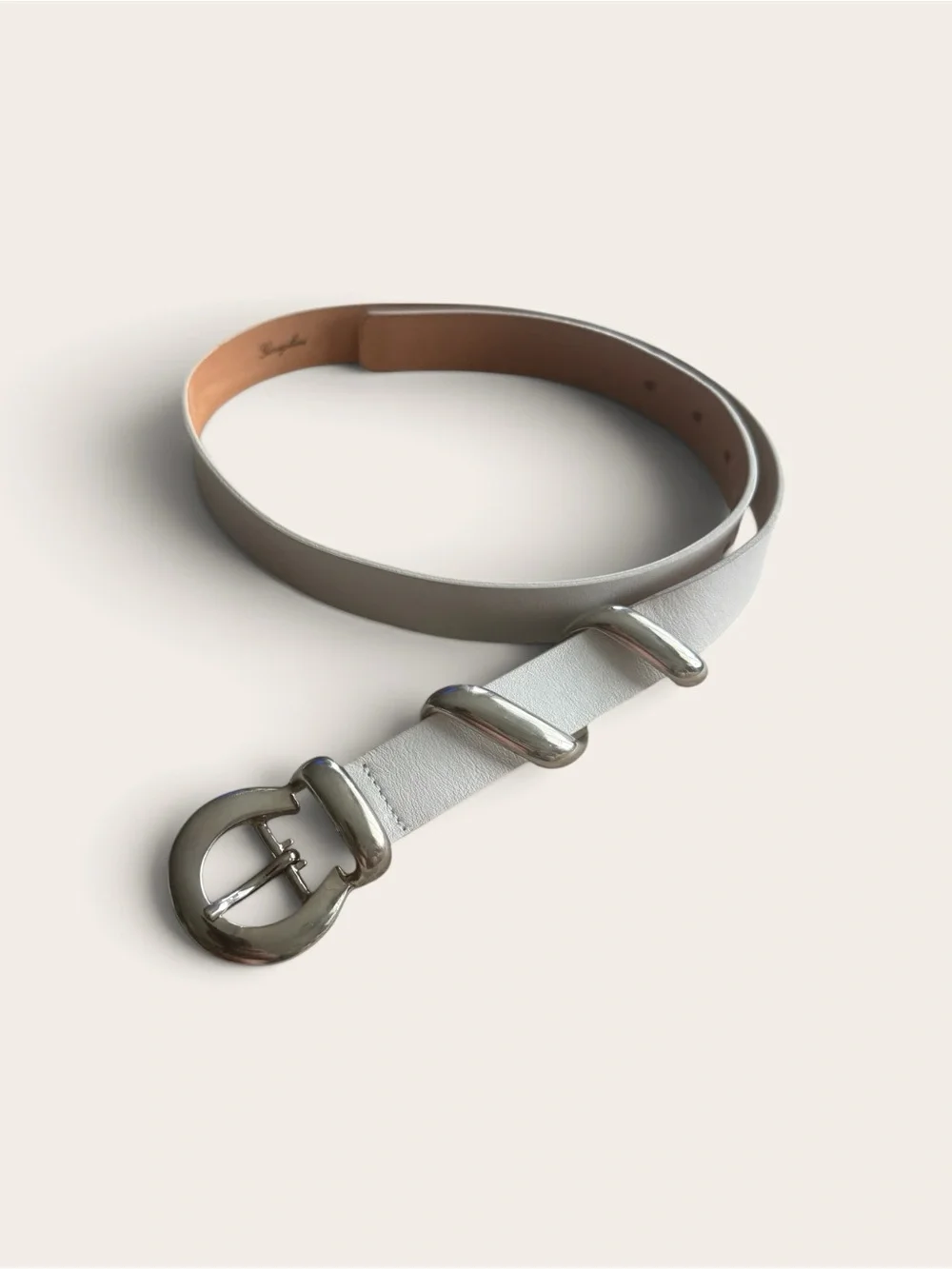 Vintage Garuglieri Made in Italy White Leather Belt with Silver Buckle Size M